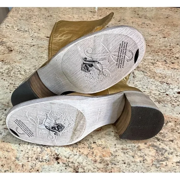 Free People Essential Tall Boot Inside Zipper Gold Metallic Leather - Picture 11 of 11